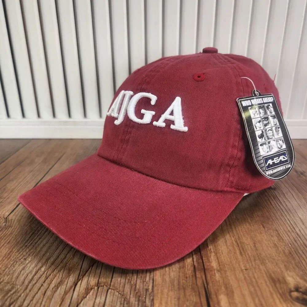 Ahead Classic Cut AJGA Strapback Hat Cap Red Canvas Golf 3D Embroidered Dad PGA
